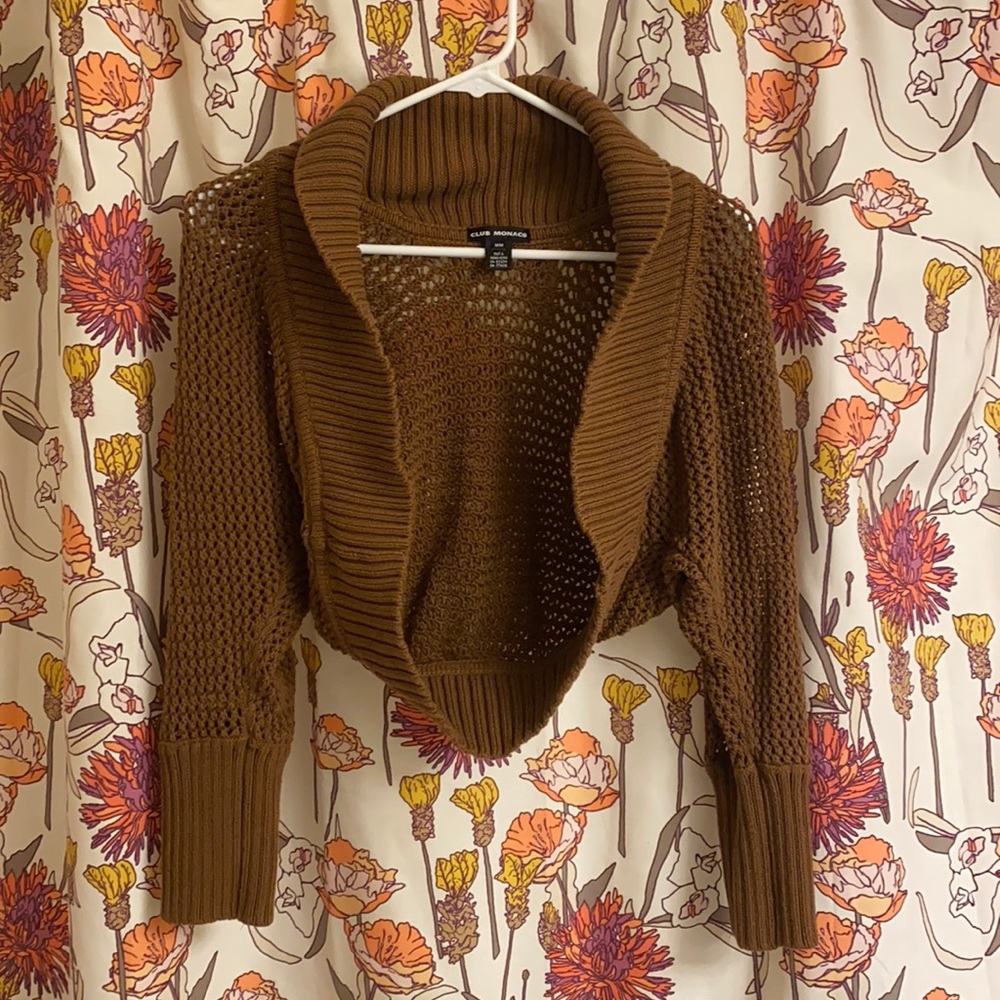 Club Monaco 90's Style Brown Cropped Shrug Sweater Medium
